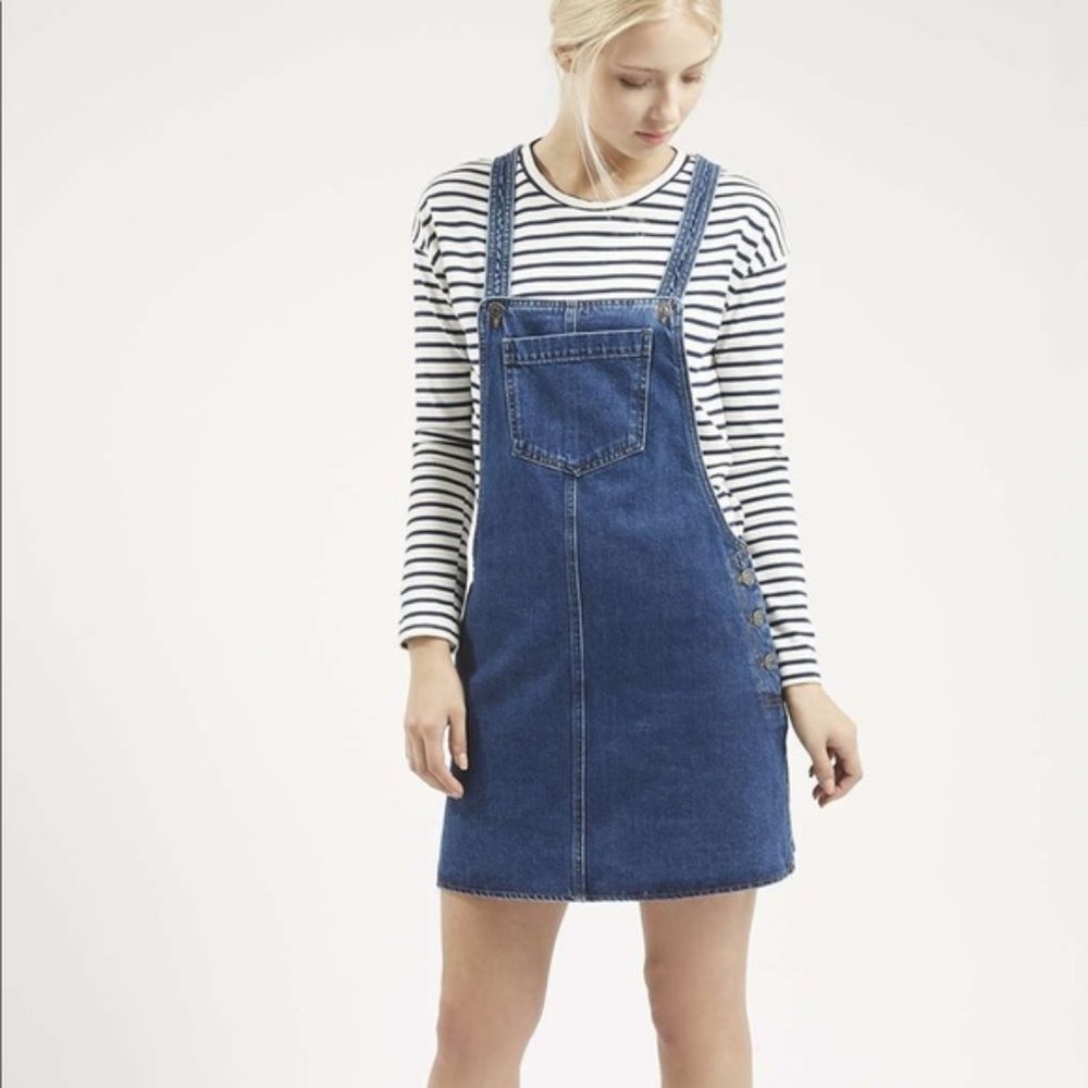 Topshop Moto Overall Denim Pocket Pinafore Dress 4